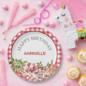 Baby's Cherry First Red Gingham Birthday ペーパープレート (パーティー)