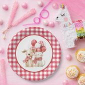 Baby's Cherry First Red Gingham Birthday ペーパープレート (パーティー)