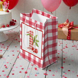 Baby's Cherry First Red Gingham Birthday ミディアムペーパーバッグ