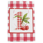 Baby's Cherry First Red Gingham Birthday ミディアムペーパーバッグ (正面)