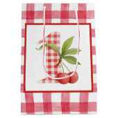 Baby's Cherry First Red Gingham Birthday ミディアムペーパーバッグ (裏面)