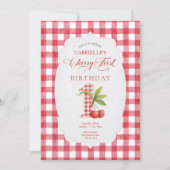 Baby's Cherry First Red Gingham Birthday 招待状 (正面)