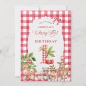 Baby's Cherry First Red Gingham Birthday 招待状 (正面)