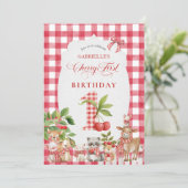 Baby's Cherry First Red Gingham Birthday 招待状 (スタンド正面)