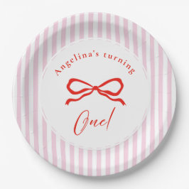 Baby's first birthday with soft pink party plates. ペーパープレート
