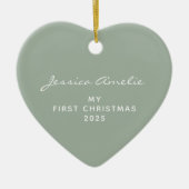 Baby's First Christmas 2022 Personalized Sage  セラミックオーナメント (正面)