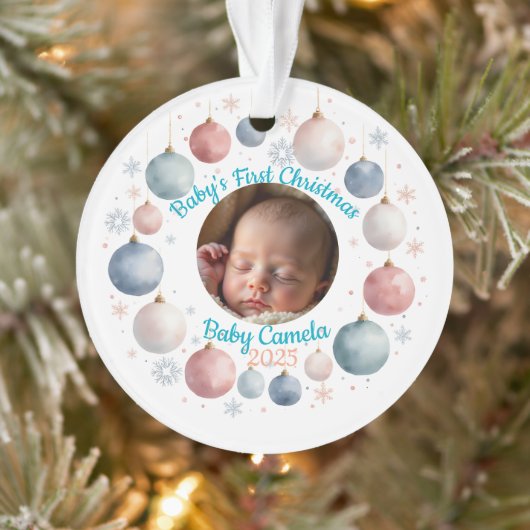 Baby's First Christmas 2025 Personalized Photo  オーナメント (ツリー)