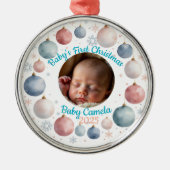 Baby's First Christmas 2025 Personalized Photo メタルオーナメント (正面)