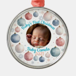 Baby's First Christmas 2025 Personalized Photo  メタルオーナメント