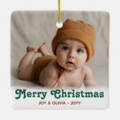 Baby's First Christmas 2 Photo Birth Stats Ceramic セラミックオーナメント (裏面)