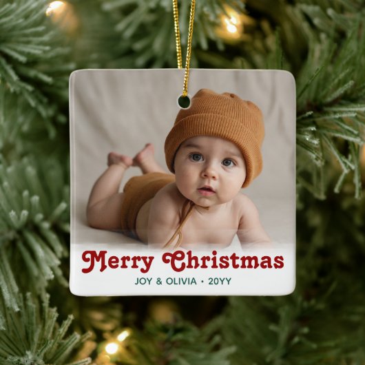 Baby's First Christmas 2 Photo Birth Stats Ceramic セラミックオーナメント (ツリー)