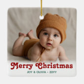 Baby's First Christmas 2 Photo Birth Stats Ceramic セラミックオーナメント (裏面)