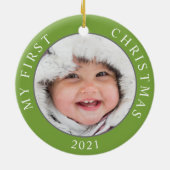 Baby's First Christmas 2 Photo Template Holiday セラミックオーナメント (裏面)