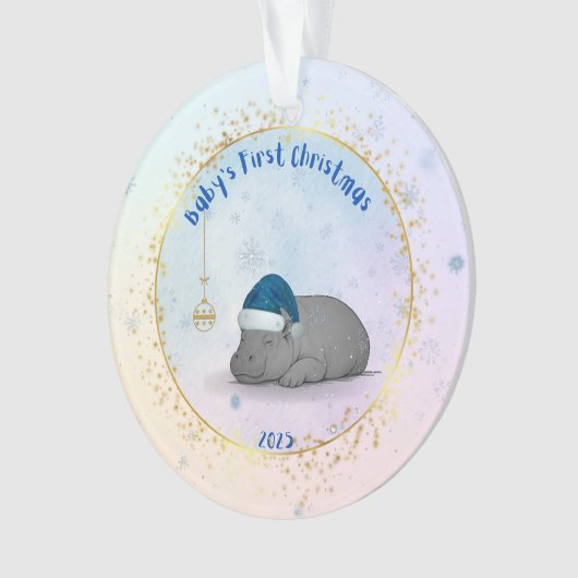 Baby's First Christmas - Acrylic Hippo Ornament オーナメント (正面)