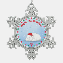 -Baby's First Christmas -Baby Hippo Ornament スノーフレークピューターオーナメント