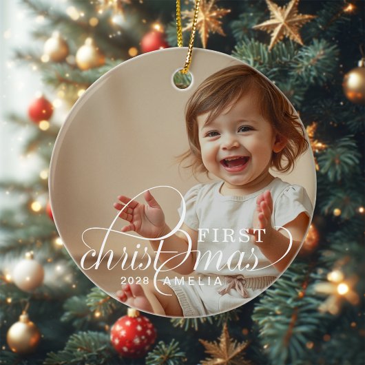 Baby's First Christmas Baby Photo Name セラミックオーナメント