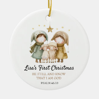 Baby's First Christmas Bible Verse Lamb Shepherd セラミックオーナメント