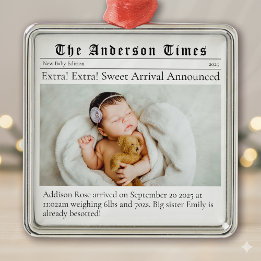 Baby's First Christmas Birth Announcement メタルオーナメント
