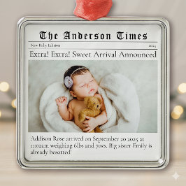 Baby's First Christmas Birth Announcement メタルオーナメント