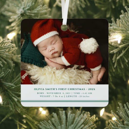 Babys First Christmas  Birth Stats Announcement メタルオーナメント (インサイチュ)