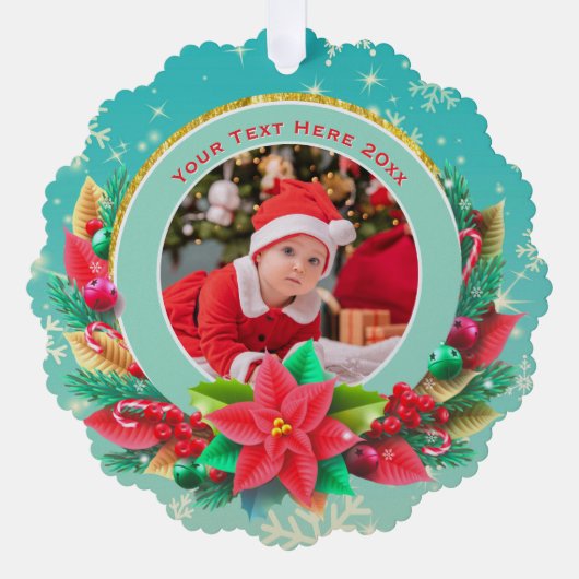 Baby's First Christmas Custom Name Photo Keepsake オーナメントカード (正面)