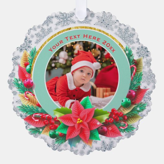 Baby's First Christmas Custom Name Photo Keepsake オーナメントカード (正面)
