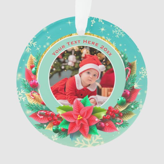 Baby's First Christmas Custom Name Photo Keepsake オーナメント (正面)
