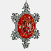 Baby's First Christmas Custom Name Photo Keepsake スノーフレークピューターオーナメント (左)