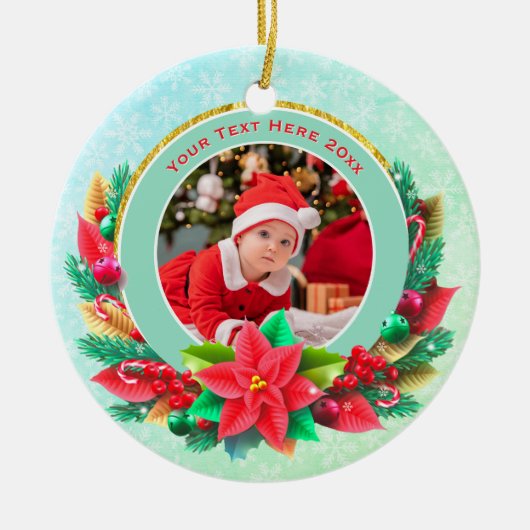Baby's First Christmas Custom Name Photo Keepsake セラミックオーナメント (正面)
