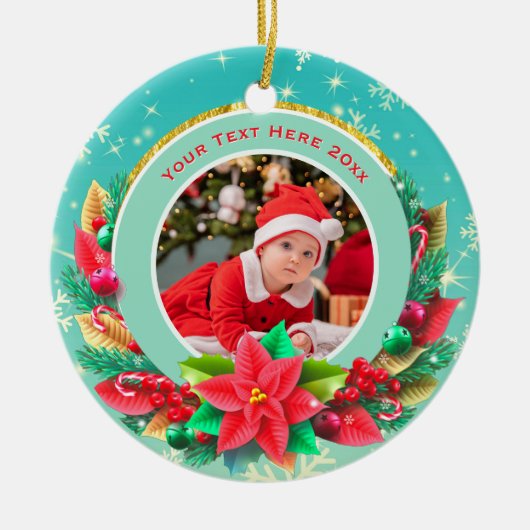 Baby's First Christmas Custom Name Photo Keepsake セラミックオーナメント (正面)