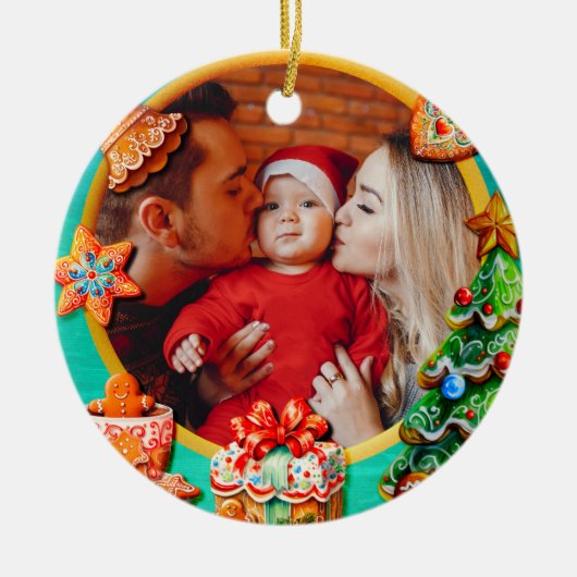 Baby's First Christmas Custom Name Photo Keepsake セラミックオーナメント (正面)