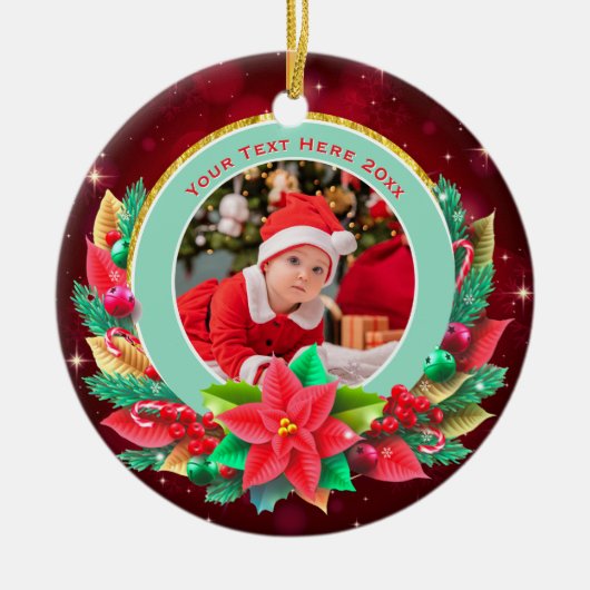 Baby's First Christmas Custom Name Photo Keepsake セラミックオーナメント (正面)