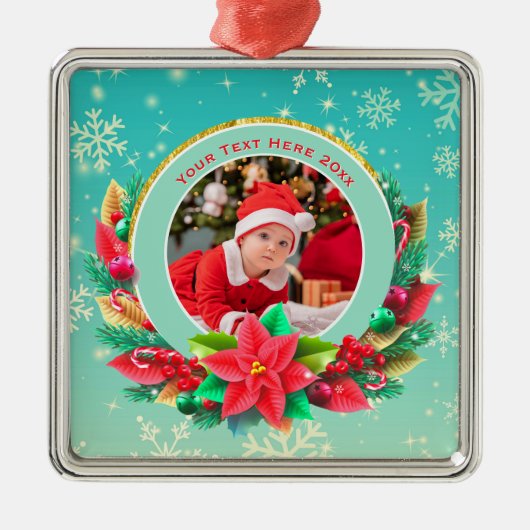 Baby's First Christmas Custom Name Photo Keepsake メタルオーナメント (正面)