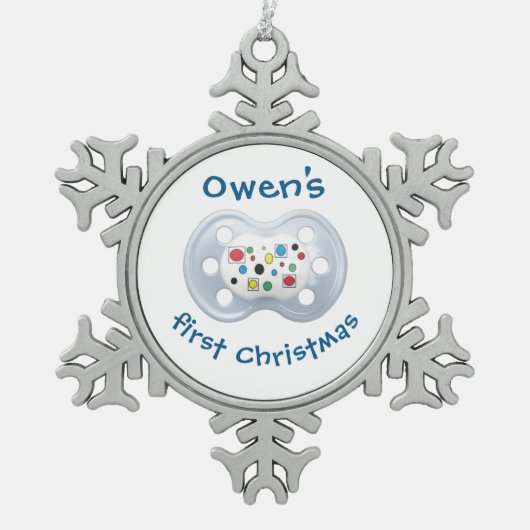 baby's first Christmas decoration ( #Owen ) スノーフレークピューターオーナメント (正面)