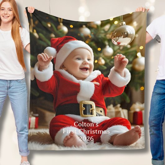 Baby's First Christmas Fleece Blanket Custom Photo フリースブランケット