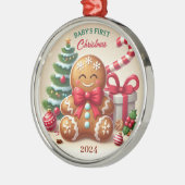 Baby's First Christmas Gingerbread Kid Custom year メタルオーナメント (左)