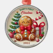 Baby's First Christmas Gingerbread Kid Custom year メタルオーナメント (正面)