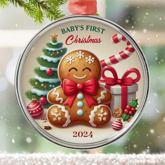 Baby's First Christmas Gingerbread Kid Custom year メタルオーナメント