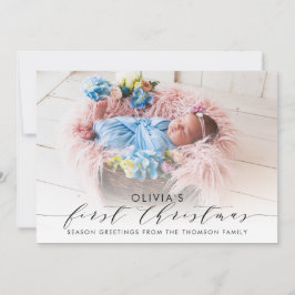 Baby's First Christmas Hand-Lettered Photo シーズンカード