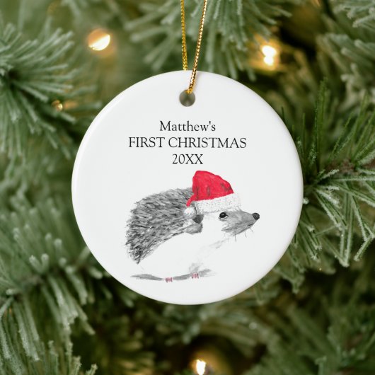 Baby's First Christmas Hedgehog Forest Boy セラミックオーナメント (ツリー)