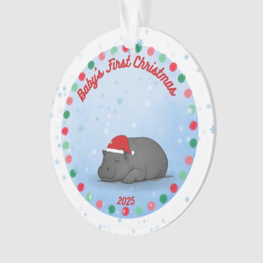 Baby's First Christmas -Hippo Acrylic Ornament オーナメント (正面)