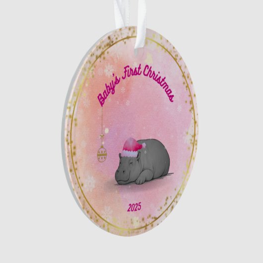 Baby's First Christmas-Hippo Ornament-Customizable オーナメント (正面)