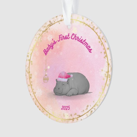 Baby's First Christmas-Hippo Ornament-Customizable オーナメント (正面)