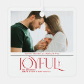 Babys First Christmas Joyful Birth Announcement メタルオーナメント (裏面)
