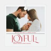 Babys First Christmas Joyful Birth Announcement メタルオーナメント (正面)