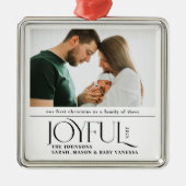 Babys First Christmas Joyful Birth Announcement メタルオーナメント (正面)