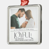 Babys First Christmas Joyful Birth Announcement メタルオーナメント (左)