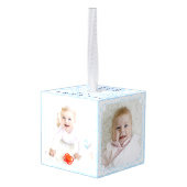 Baby's First Christmas | Light Blue Multi Photo キューブオーナメント (裏面アングル)