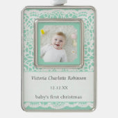 Baby's First Christmas Mint Green Lace Photo シルバープレートフレームオーナメント (正面)