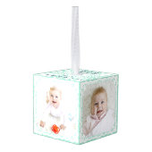 Baby's First Christmas | Mint Green Multi Photo キューブオーナメント (裏面アングル)